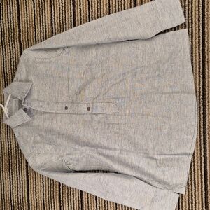 EIGHT + SAND Grey Striped Linen Cotton‎ USA Sz XS Womens Long Sleeve Shirt Top